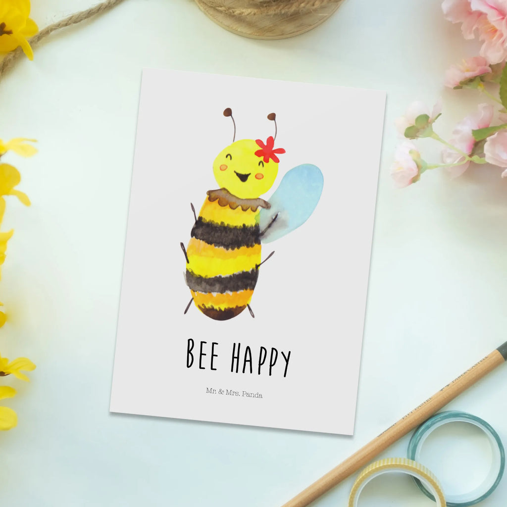 Postkarte Biene Happy Postkarten, Kunstkarten, einzelkarte, Postkarte, Fotokarte, Ansichtskarten, Grußkarte, Ansichtskarte, Motivkarte, spruchkarte, Designkarte, bildkarte, kunstkarte, Wespe, Biene, Hummel