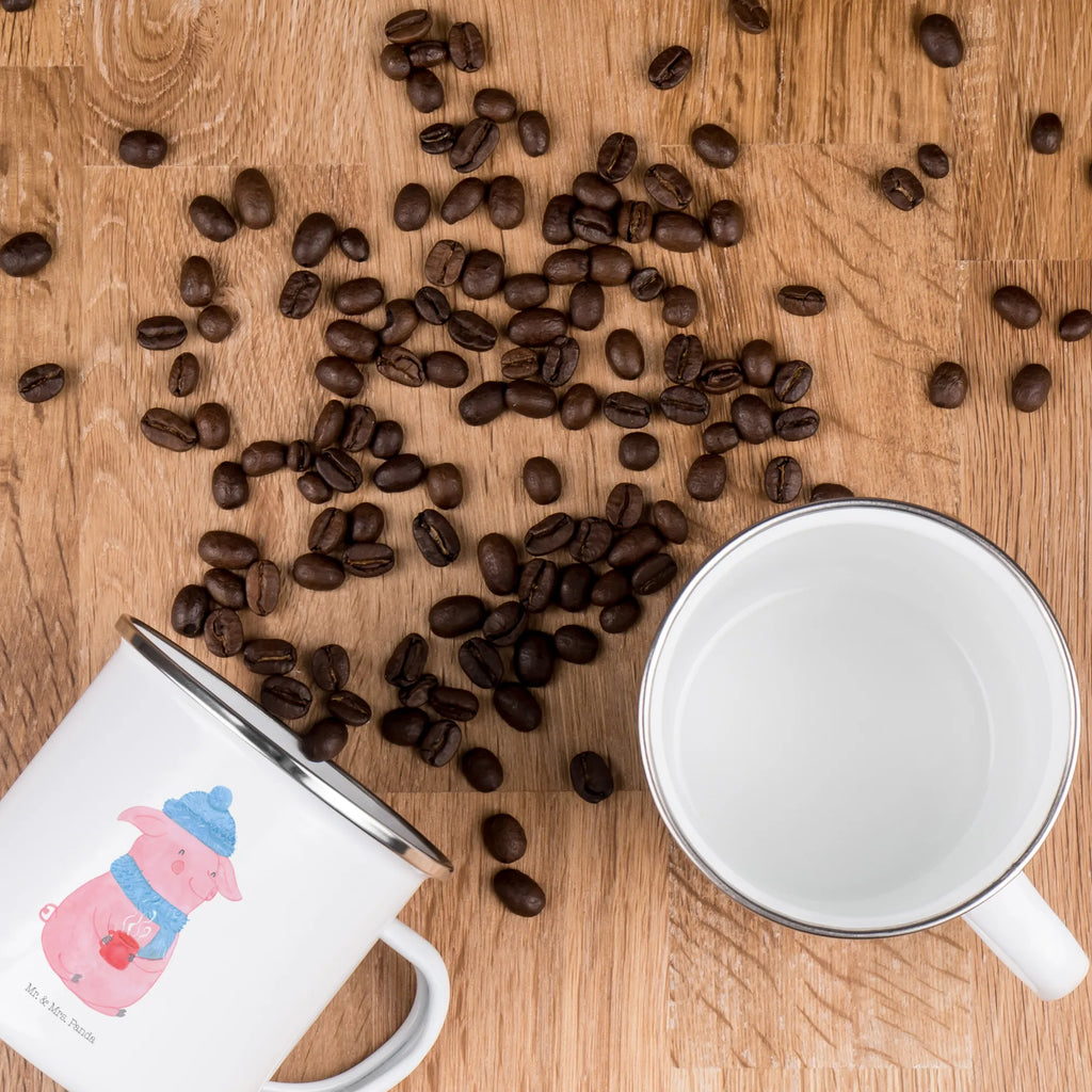 Kempingowy kubek emaliowany Świnka grzane wino Zima, Boże Narodzenie, dekoracje świąteczne, Mikołaj, Adwent, Wigilia, zimowy motyw