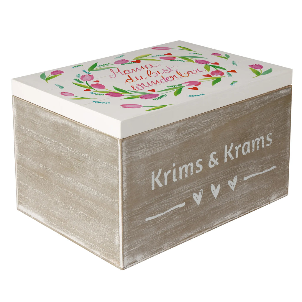 Skrzynia drewniana Mama Tulipany Erinnerungsbox, Aufbewahrungsbox, Dekokiste, Geschenkbox, Holzkiste, Erinnerungskiste, Geschenkdose, Kiste, Truhe, Schatzkiste, XXL, Schatulle, Blumen Deko, Frühlings Deko, Sommer Deko, Dekoration, positive Botschaft, Naturliebhaber, Outdoor, Natur, Abenteuer, Mom, Mutti, Mutter, Mama, Mami