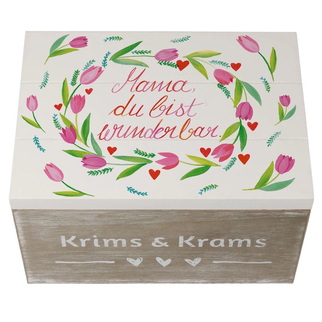 Skrzynia drewniana Mama Tulipany Erinnerungsbox, Aufbewahrungsbox, Dekokiste, Geschenkbox, Holzkiste, Erinnerungskiste, Geschenkdose, Kiste, Truhe, Schatzkiste, XXL, Schatulle, Blumen Deko, Frühlings Deko, Sommer Deko, Dekoration, positive Botschaft, Naturliebhaber, Outdoor, Natur, Abenteuer, Mom, Mutti, Mutter, Mama, Mami