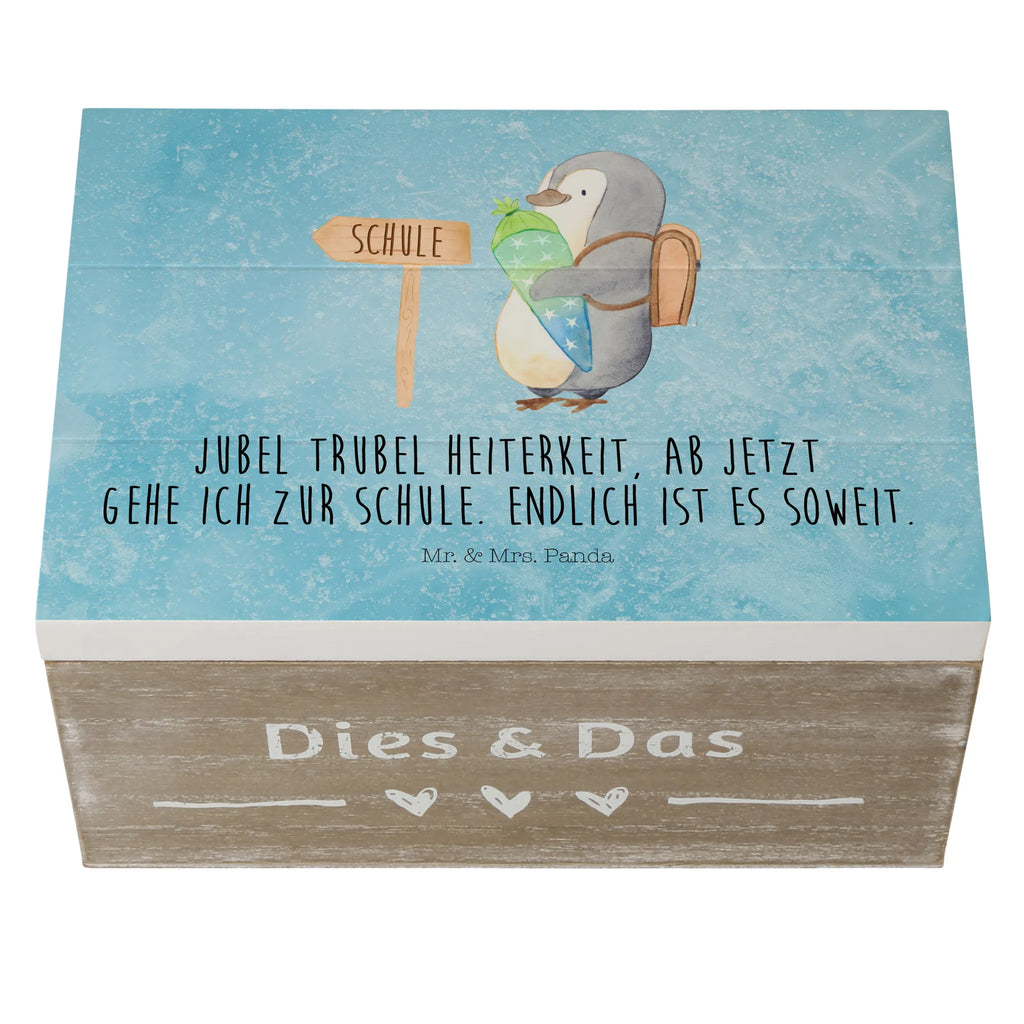 Holzkiste Pinguin Schultüte Aufbewahrungsbox, Holzkiste, Truhe, Geschenkdose, Erinnerungsbox, Geschenkbox, Schatzkiste, XXL, Erinnerungskiste, Kiste, Schatulle, Dekokiste, Pinguin, Einschulung, Schulranzen, Geschenk zur Einschulung, Schulanfänger, 1. Klasse, erster Schultag