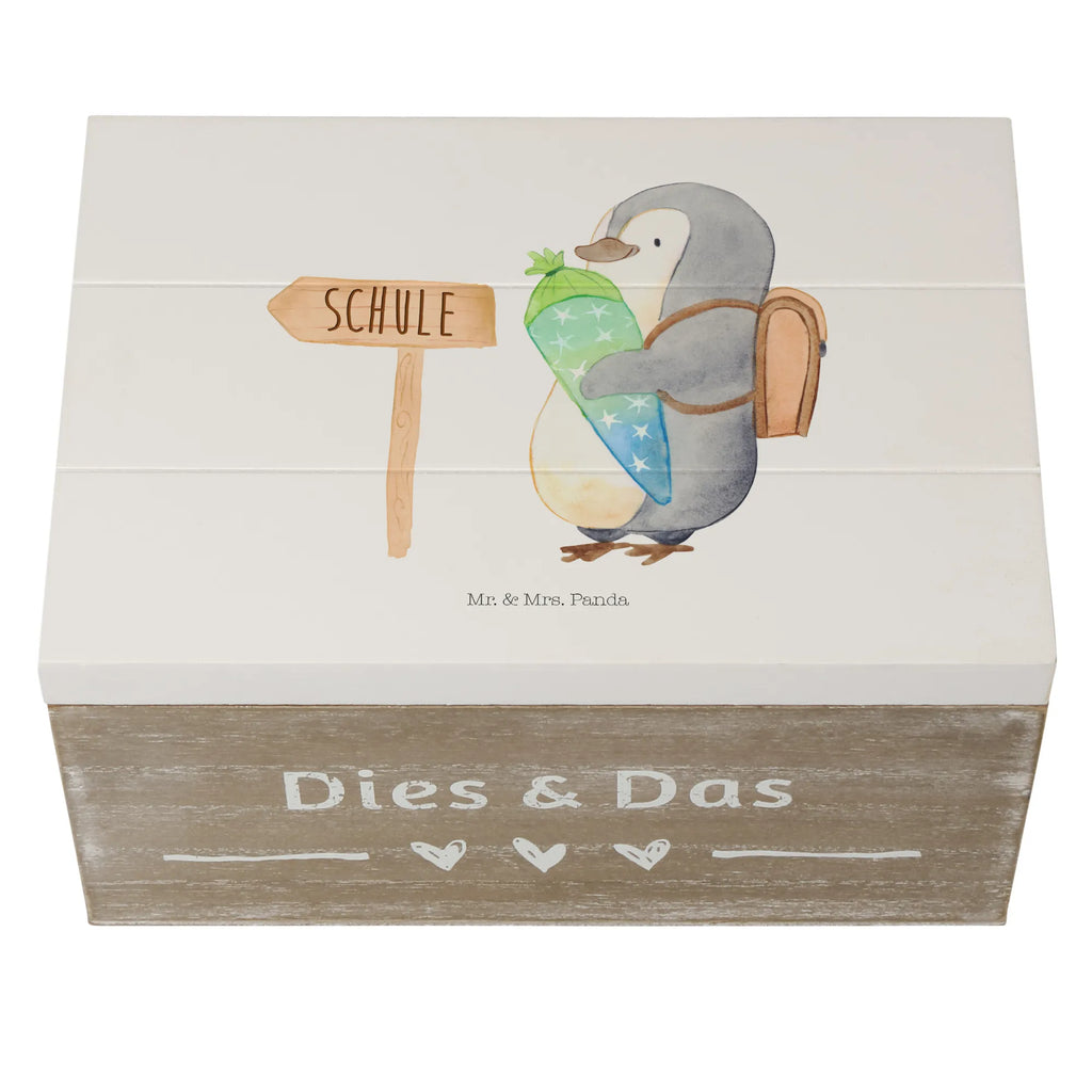 Holzkiste Pinguin Schultüte Aufbewahrungsbox, Holzkiste, Truhe, Geschenkdose, Erinnerungsbox, Geschenkbox, Schatzkiste, XXL, Erinnerungskiste, Kiste, Schatulle, Dekokiste, Pinguin, Einschulung, Schulranzen, Geschenk zur Einschulung, Schulanfänger, 1. Klasse, erster Schultag