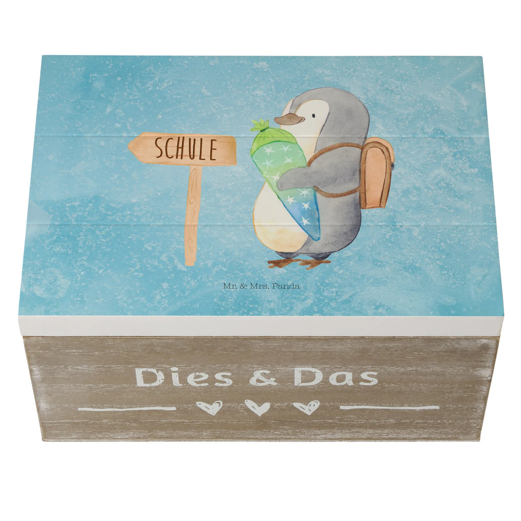 Holzkiste Pinguin Schultüte Aufbewahrungsbox, Holzkiste, Truhe, Geschenkdose, Erinnerungsbox, Geschenkbox, Schatzkiste, XXL, Erinnerungskiste, Kiste, Schatulle, Dekokiste, Pinguin, Einschulung, Schulranzen, Geschenk zur Einschulung, Schulanfänger, 1. Klasse, erster Schultag