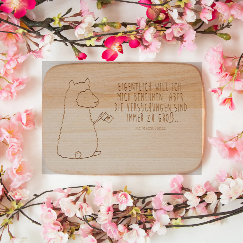 Frühstücksbrett Alpaka Fahne Schneidebrett Holz, Holzbrett, Frühstücksbrett, Frühstücksbrettchen, Schneidebrett, Küchenbrett, Alpaka, Lama, Lamas, Alpakas, Liebe