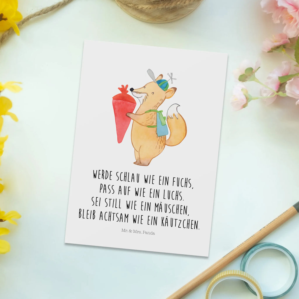 Postcard Fox schoolchild Geschenkkarte, Karte, Geburtstagskarte, Einladungskarte, Einladung, Dankeskarte, Grußkarte, Postkarte, Ansichtskarte, Ansichtskarten, Einladungskarten Geburtstag, Einladung Geburtstag, Tiermotive, Gute Laune, lustige Sprüche, Tiere