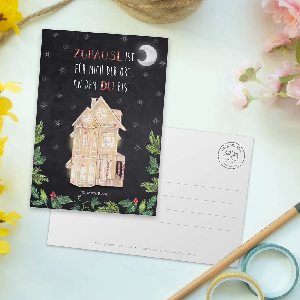 Postcard Gingerbread House paper, card, gift card, letter, invitation, invitation card, Postcard, postcards, gift, Winter, Christmas, Christmas time, snow