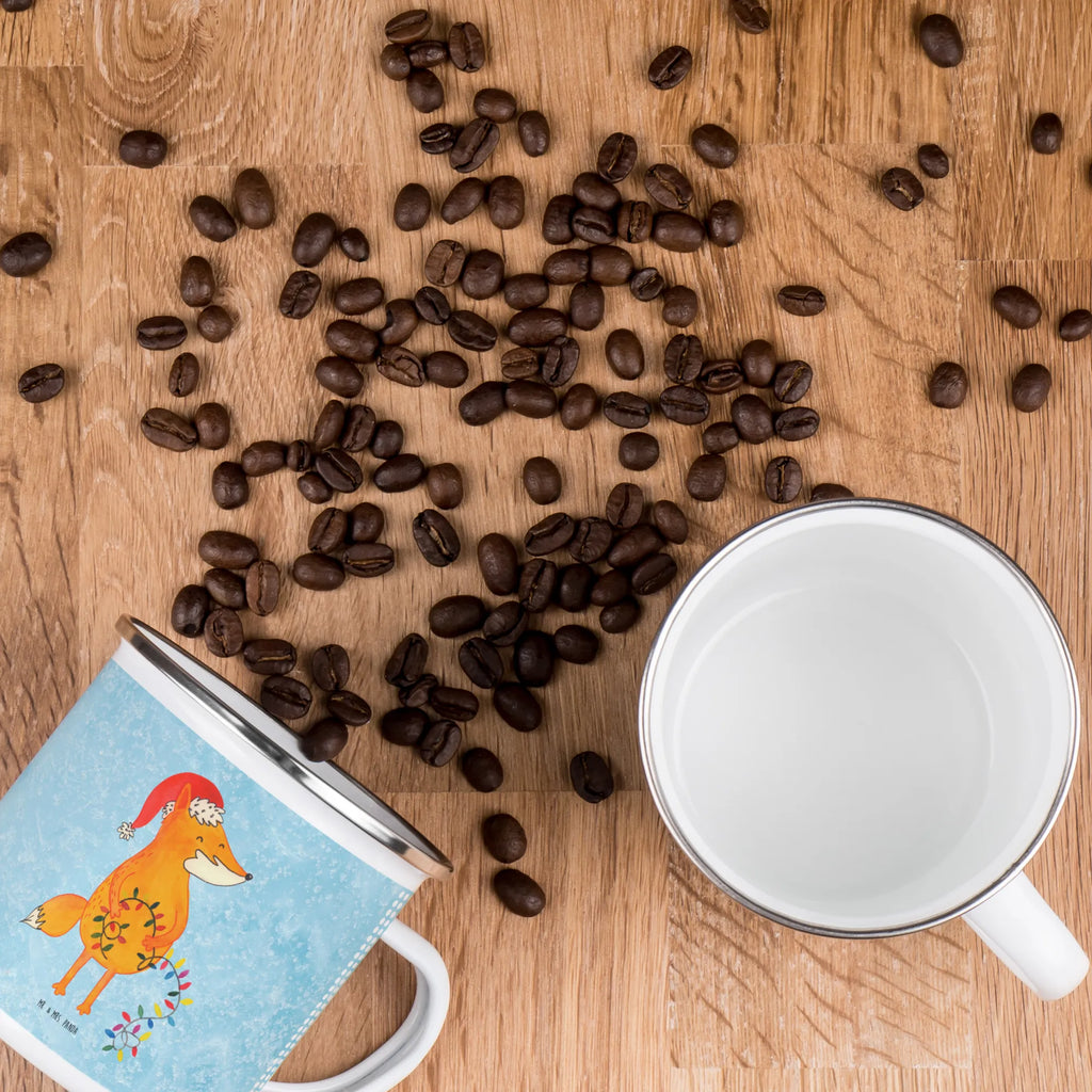 Kempingowy kubek emaliowany lis Boże Narodzenie Zima, Boże Narodzenie, dekoracje świąteczne, Mikołaj, Adwent, Wigilia, zimowy motyw