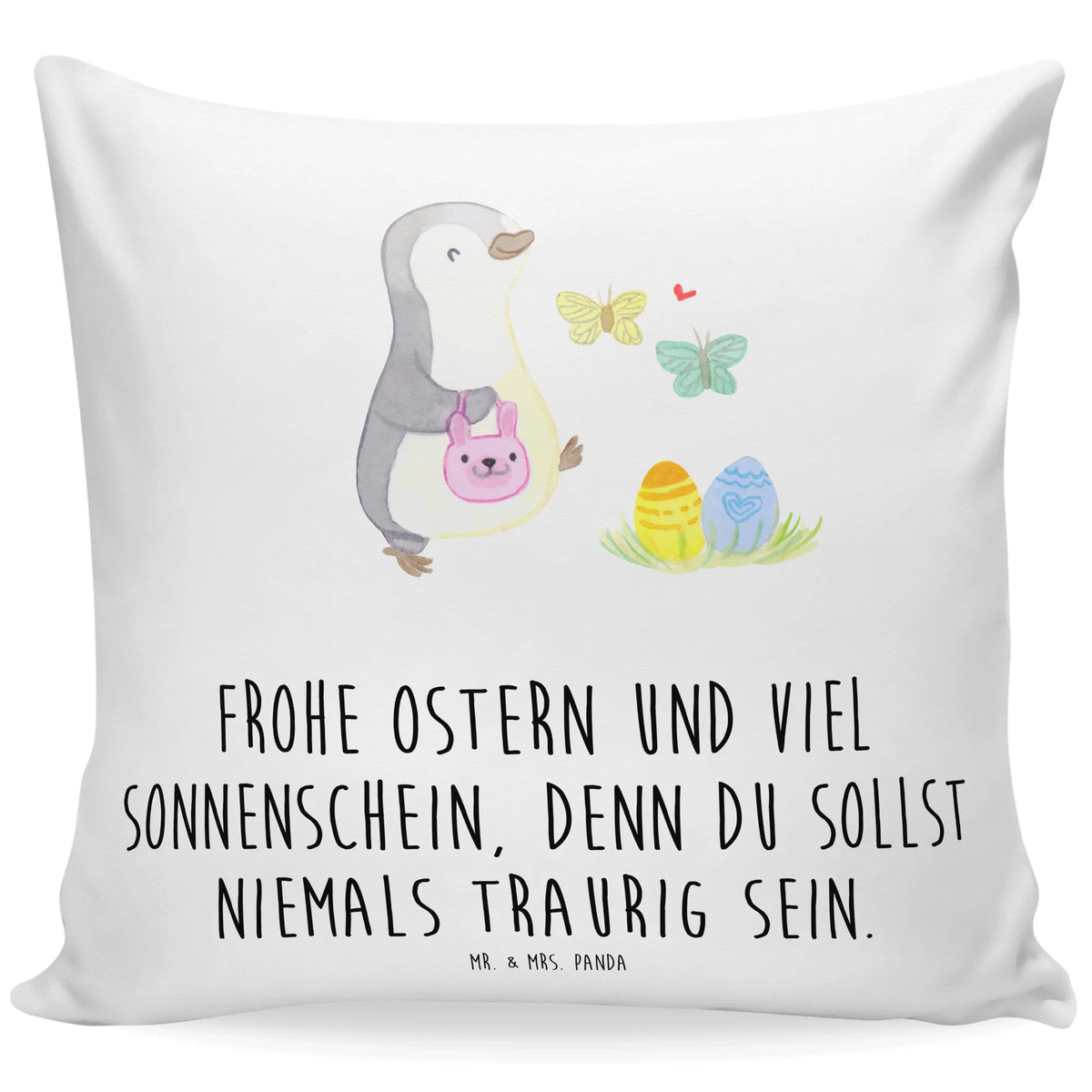 Cushion penguin looking for eggs Easter bunny