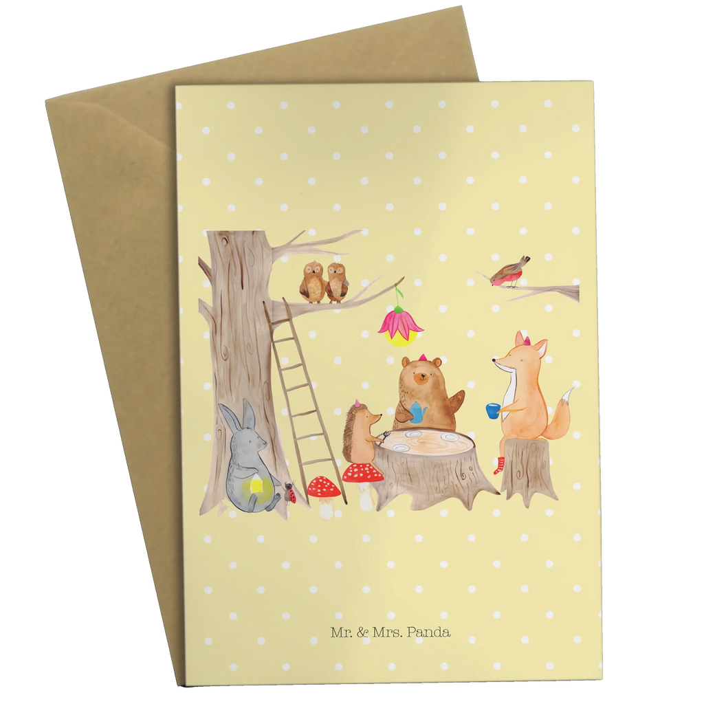 Greetings card forest animals picnic Klappkarte, Einladungskarte, Grußkarte, Ansichtskarten, Karte, Geburtstagskarte, Glückwunschkarte, Hochzeitskarte, Tiermotive, Gute Laune, lustige Sprüche, Tiere, Picknick, Wald, Waldtiere, Eichhörnchen, Maus, Igel, Fuchs, Hase