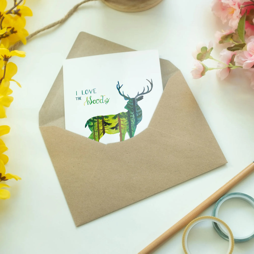 Greetings card Stag I love the woods greeting card, invitation card, folding card, wedding card, birthday card, Nature, joy of life, love, Forest, woods, deer