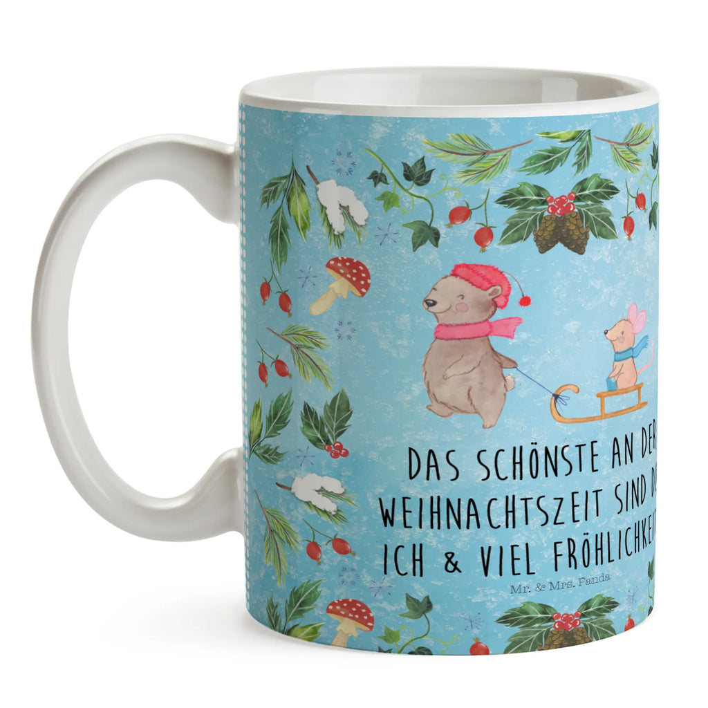 Tasse Bär Maus Schlitten Tasse, Tasse mit Motiven, Tasse mit Zitaten, Kaffeetasse, Porzellantasse, Bürotasse, Keramiktasse, Teetasse, Geschenktasse, Winter, Weihnachten, Weihnachtsdeko, Nikolaus, Advent, Heiligabend, Wintermotiv