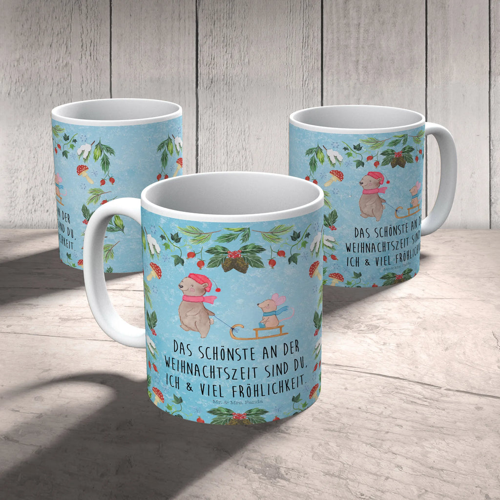 Tasse Bär Maus Schlitten Tasse, Tasse mit Motiven, Tasse mit Zitaten, Kaffeetasse, Porzellantasse, Bürotasse, Keramiktasse, Teetasse, Geschenktasse, Winter, Weihnachten, Weihnachtsdeko, Nikolaus, Advent, Heiligabend, Wintermotiv