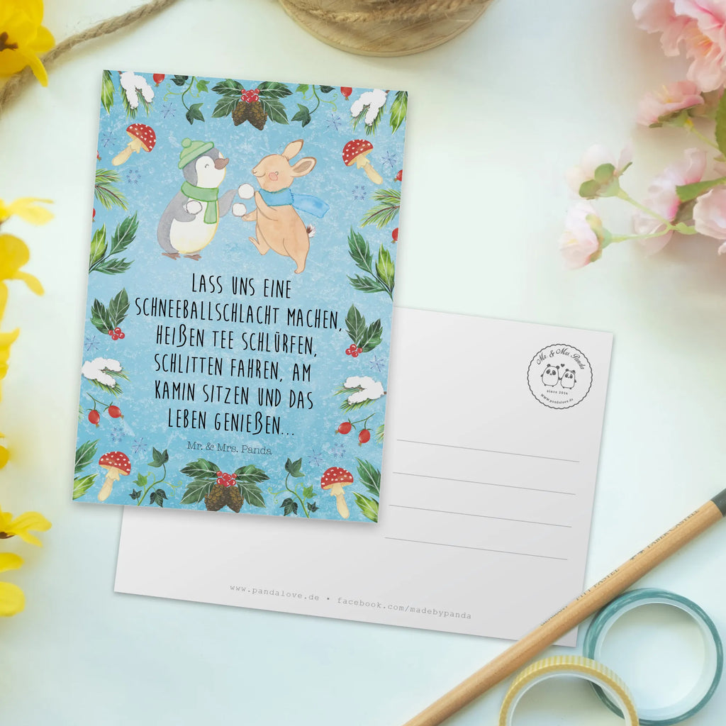 Postcard penguin rabbit snowball fight Dankeskarte, Einladungskarten Geburtstag, Einladung, Grußkarte, Geschenkkarte, Einladungskarte, Karte, Postkarte, Ansichtskarten, Ansichtskarte, Einladung Geburtstag, Geburtstagskarte, Winter, Weihnachten, Weihnachtsdeko, Nikolaus, Advent, Heiligabend, Wintermotiv
