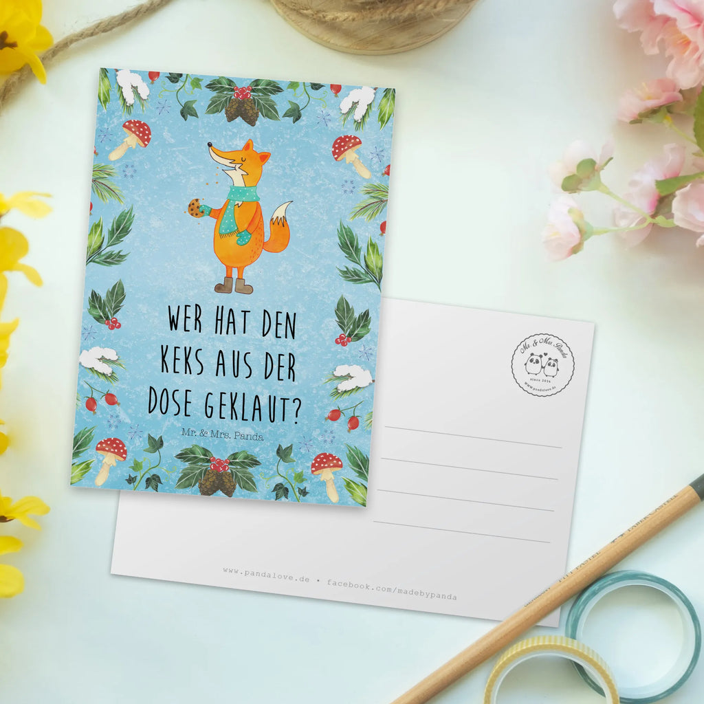 Postcard Fox cookie jar paper, card, gift card, letter, postcards, invitation, Postcard, gift, invitation card, Winter, Christmas, Christmas time, snow