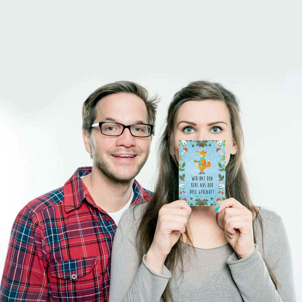 Postcard Fox cookie jar paper, card, gift card, letter, postcards, invitation, Postcard, gift, invitation card, Winter, Christmas, Christmas time, snow