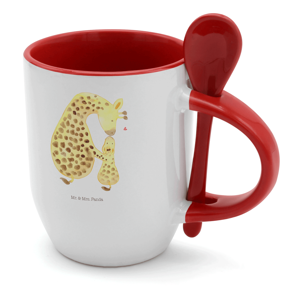 Tasse mit Löffel Giraffe mit Kind Tasse, Kaffeetasse, Tassen, Tasse mit Spruch, Kaffeebecher, Tasse mit Löffel, Afrika, Wildtiere, Giraffe, Kind, Mutter, Mama, Tochter, Sohn, Lieblingsmensch