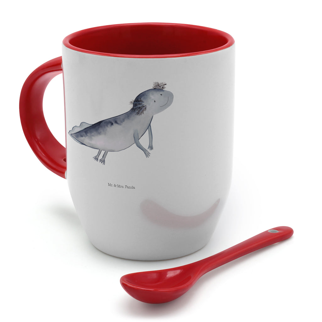 Tasse mit Löffel Axolotl schwimmt Tasse, Kaffeetasse, Tassen, Tasse mit Spruch, Kaffeebecher, Tasse mit Löffel, Axolotl, Molch, Axolot, Schwanzlurch, Lurch, Lurche, Problem, Probleme, Lösungen, Motivation