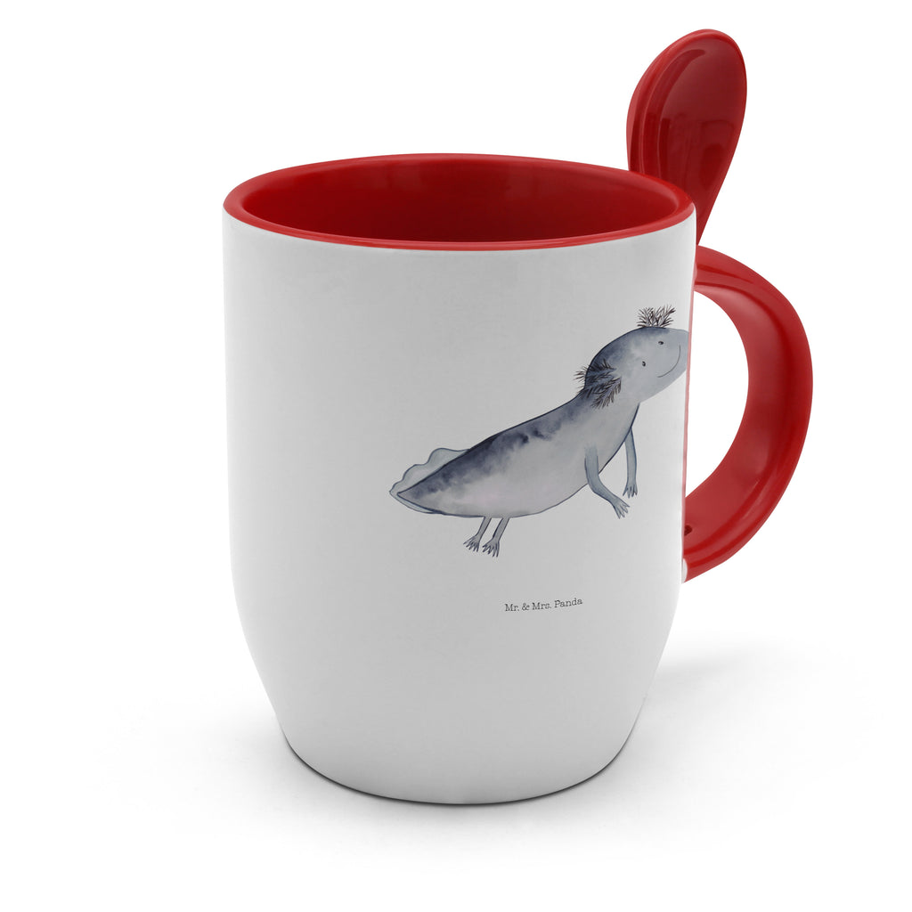 Tasse mit Löffel Axolotl schwimmt Tasse, Kaffeetasse, Tassen, Tasse mit Spruch, Kaffeebecher, Tasse mit Löffel, Axolotl, Molch, Axolot, Schwanzlurch, Lurch, Lurche, Problem, Probleme, Lösungen, Motivation