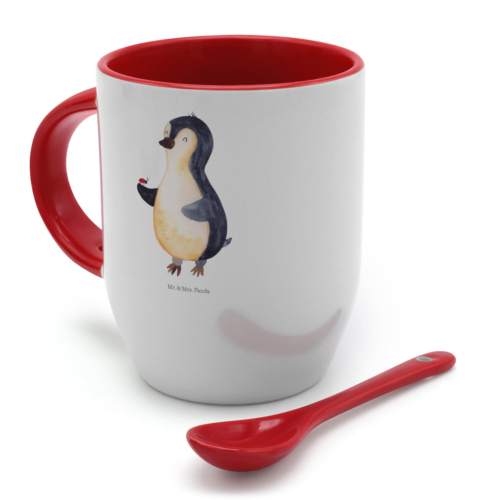 Tasse mit Löffel Pinguin Marienkäfer Tasse, Kaffeetasse, Tassen, Tasse mit Spruch, Kaffeebecher, Tasse mit Löffel, Pinguin, Pinguine, Marienkäfer, Liebe, Wunder, Glück, Freude, Lebensfreude