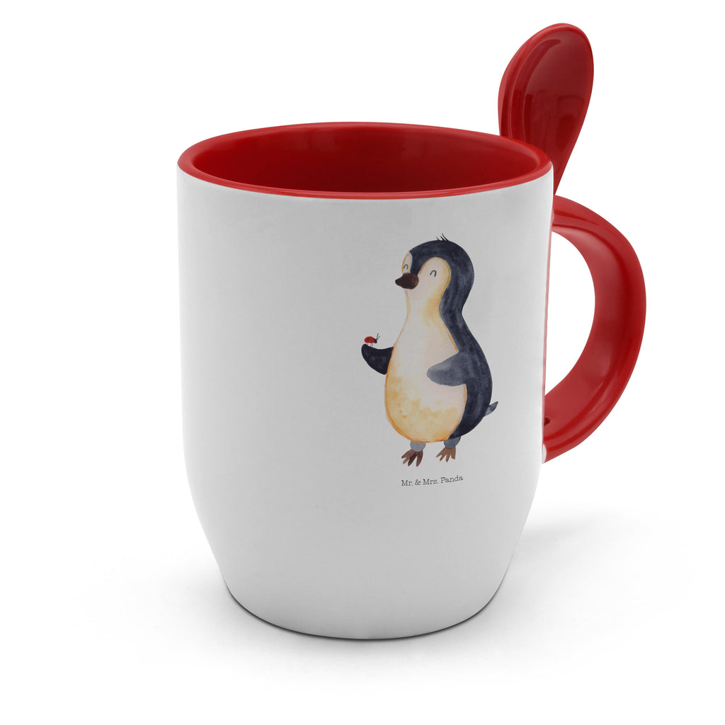 Tasse mit Löffel Pinguin Marienkäfer Tasse, Kaffeetasse, Tassen, Tasse mit Spruch, Kaffeebecher, Tasse mit Löffel, Pinguin, Pinguine, Marienkäfer, Liebe, Wunder, Glück, Freude, Lebensfreude