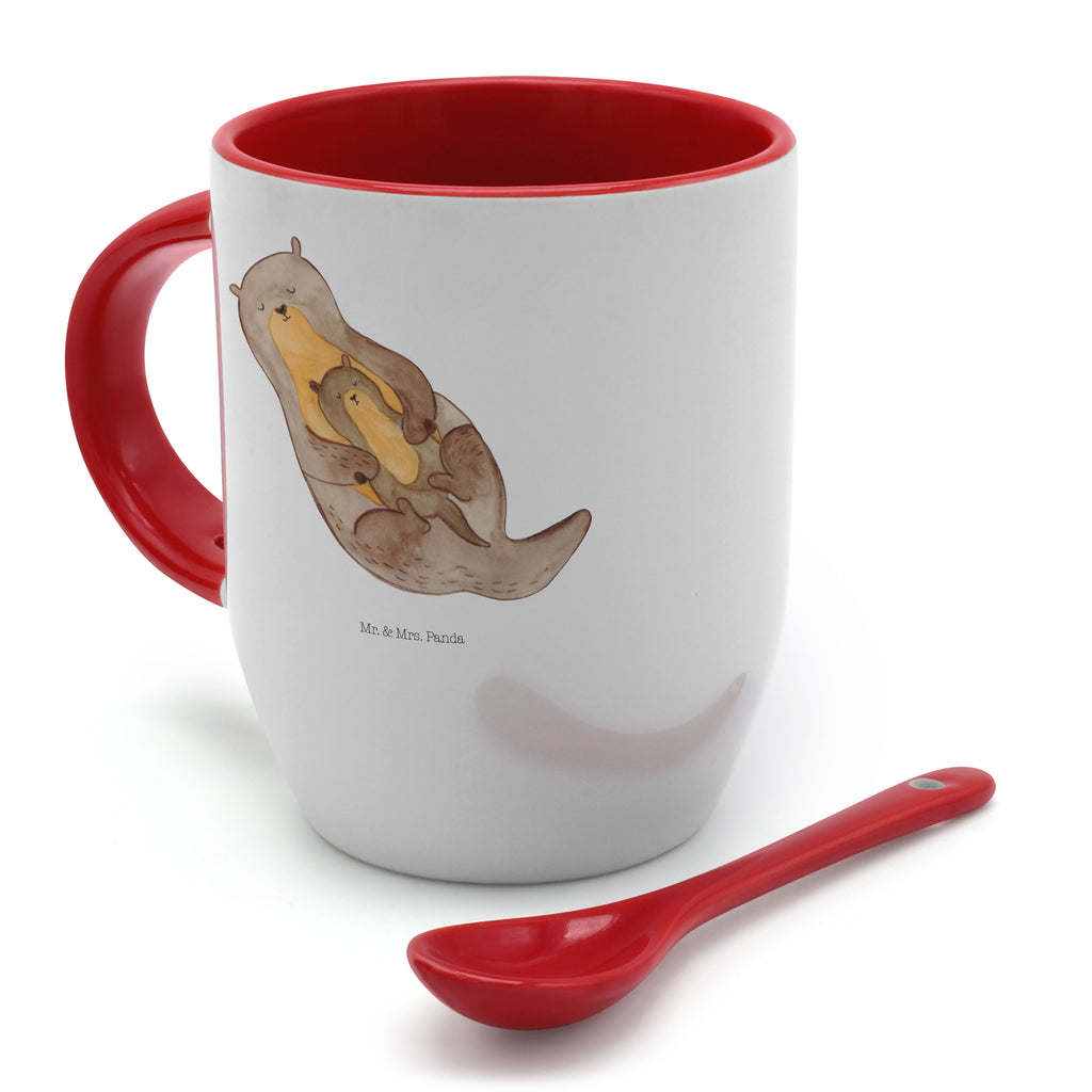 Tasse mit Löffel Otter mit Kind Tasse, Kaffeetasse, Tassen, Tasse mit Spruch, Kaffeebecher, Tasse mit Löffel, Otter, Fischotter, Seeotter, Otter Seeotter See Otter