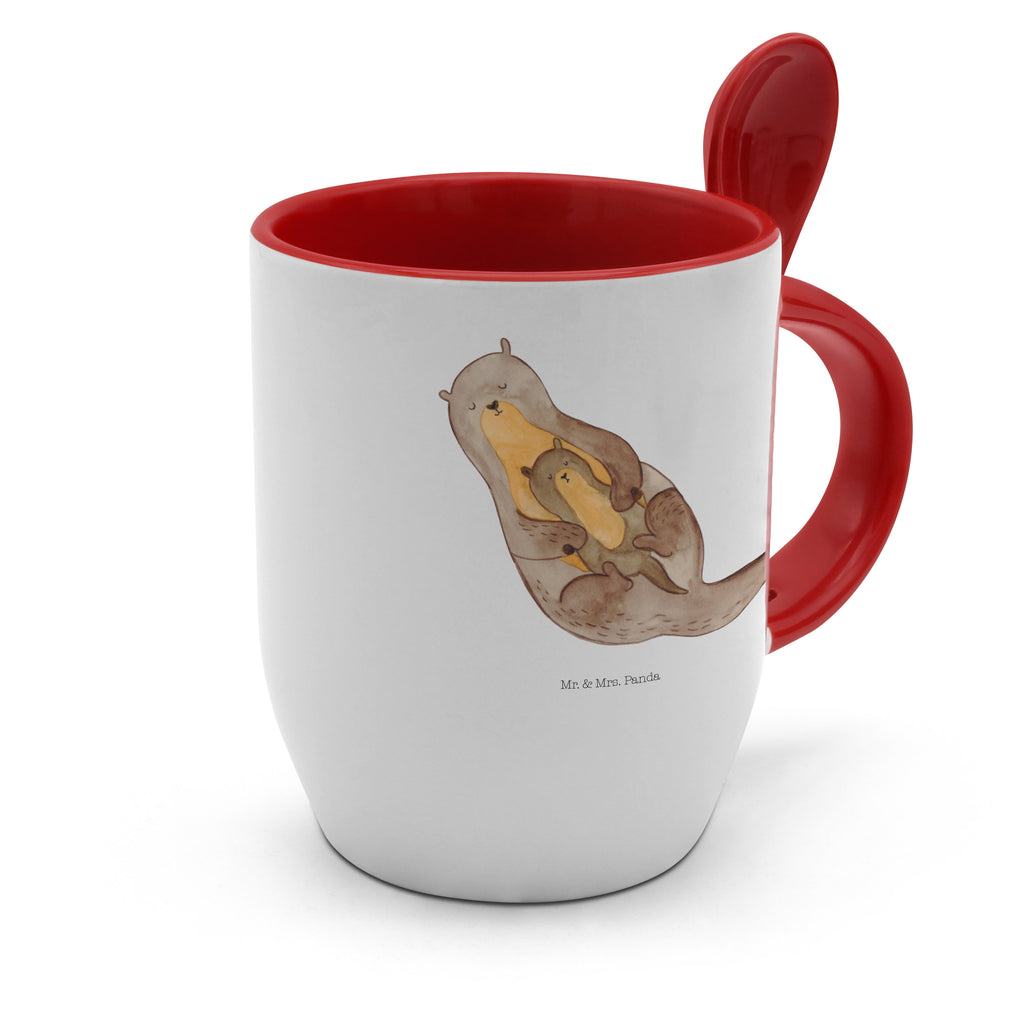 Tasse mit Löffel Otter mit Kind Tasse, Kaffeetasse, Tassen, Tasse mit Spruch, Kaffeebecher, Tasse mit Löffel, Otter, Fischotter, Seeotter, Otter Seeotter See Otter