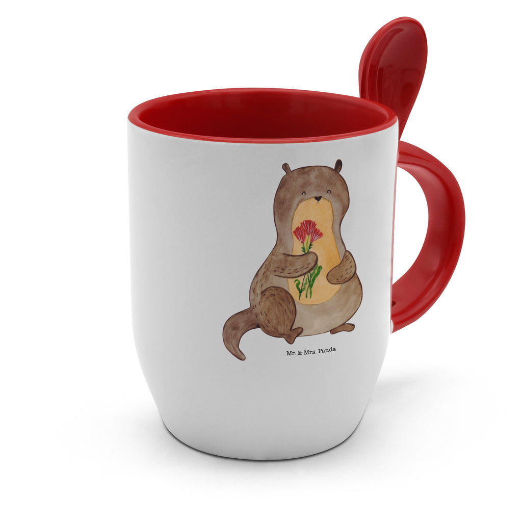 Tasse mit Löffel Otter Blumenstrauß Tasse, Kaffeetasse, Tassen, Tasse mit Spruch, Kaffeebecher, Tasse mit Löffel, Otter, Fischotter, Seeotter, Otter Seeotter See Otter