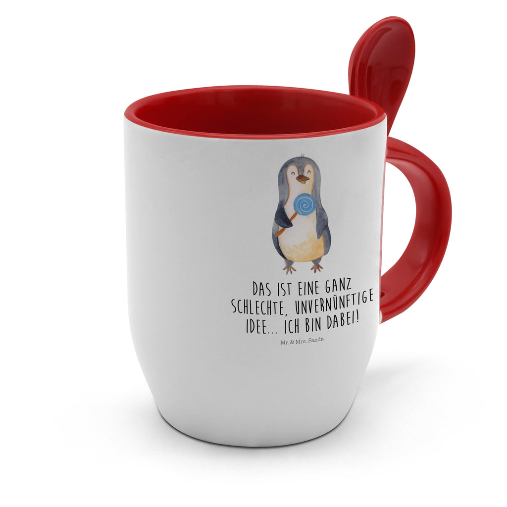 Tasse mit Löffel Pinguin Lolli Tasse, Kaffeetasse, Tassen, Tasse mit Spruch, Kaffeebecher, Tasse mit Löffel, Pinguin, Pinguine, Lolli, Süßigkeiten, Blödsinn, Spruch, Rebell, Gauner, Ganove, Rabauke