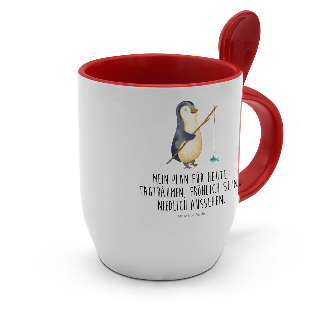 Tasse mit Löffel Pinguin Angler Tasse, Kaffeetasse, Tassen, Tasse mit Spruch, Kaffeebecher, Tasse mit Löffel, Pinguin, Pinguine, Angeln, Angler, Tagträume, Hobby, Plan, Planer, Tagesplan, Neustart, Motivation, Geschenk, Freundinnen, Geschenkidee, Urlaub, Wochenende