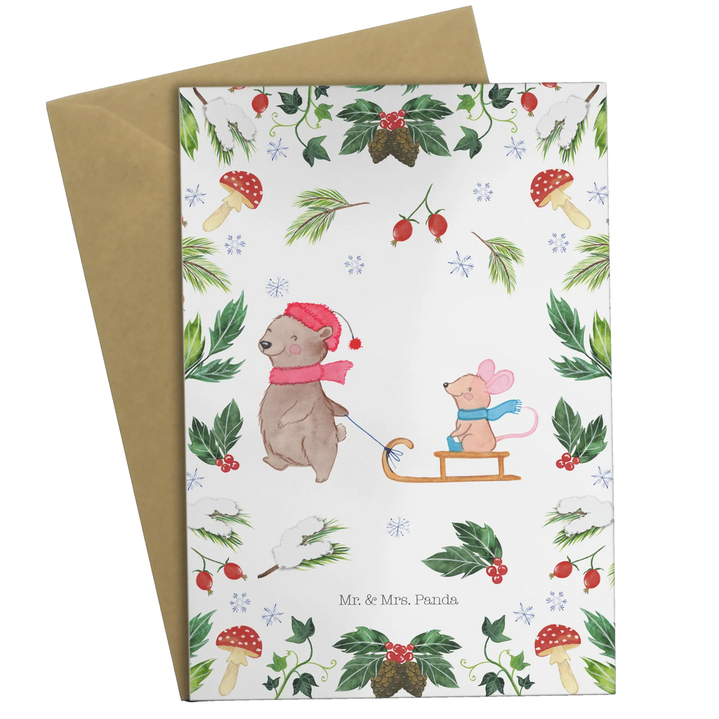 Kartka okolicznościowa Niedźwiedź i Mysz sanie Ansichtskarten, Geburtstagskarte, Klappkarte, Einladungskarte, Grußkarte, Karte, Glückwunschkarte, Hochzeitskarte, Winter, Weihnachten, Weihnachtsdeko, Nikolaus, Advent, Heiligabend, Wintermotiv