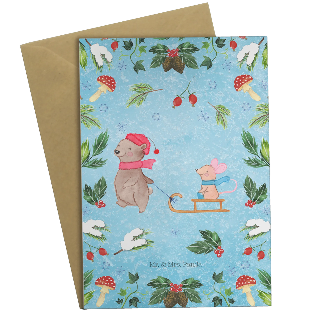 Kartka okolicznościowa Niedźwiedź i Mysz sanie Ansichtskarten, Geburtstagskarte, Klappkarte, Einladungskarte, Grußkarte, Karte, Glückwunschkarte, Hochzeitskarte, Winter, Weihnachten, Weihnachtsdeko, Nikolaus, Advent, Heiligabend, Wintermotiv
