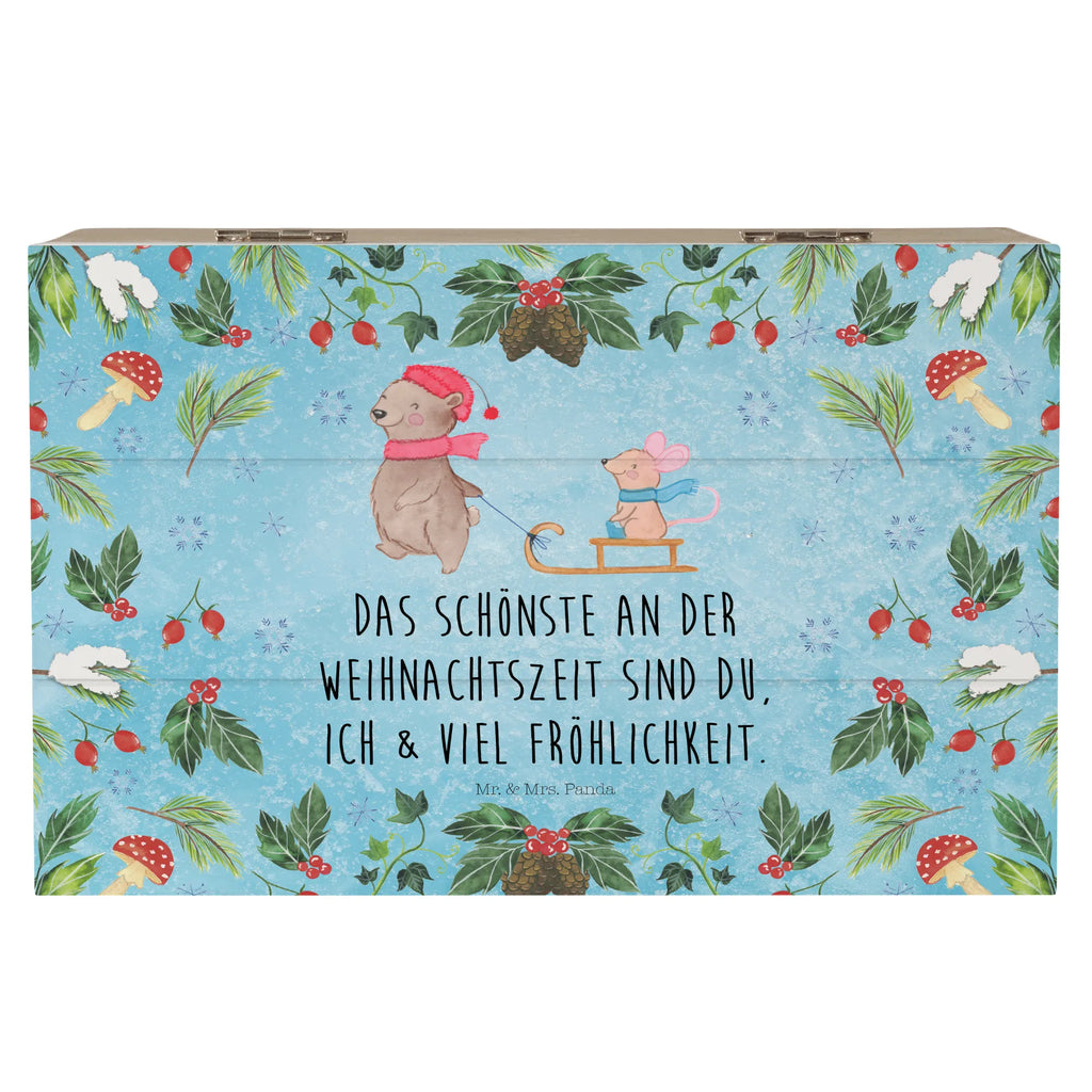 Wooden chest bear and mouse Sleds Geschenkbox, Kiste, Schatulle, Erinnerungsbox, Schatzkiste, Erinnerungskiste, Geschenkdose, Dekokiste, Truhe, Holzkiste, Aufbewahrungsbox, XXL, Winter, Weihnachten, Weihnachtsdeko, Nikolaus, Advent, Heiligabend, Wintermotiv