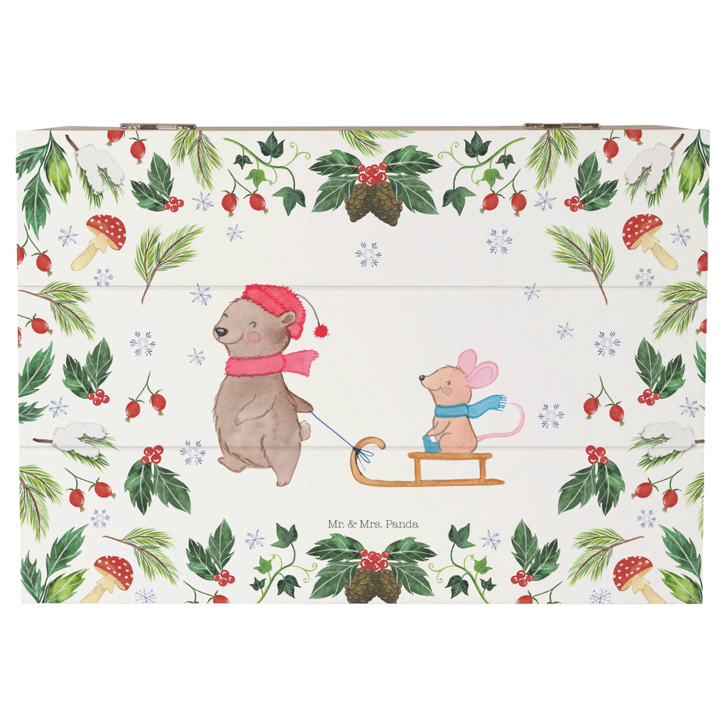 Wooden chest bear and mouse Sleds Geschenkbox, Kiste, Schatulle, Erinnerungsbox, Schatzkiste, Erinnerungskiste, Geschenkdose, Dekokiste, Truhe, Holzkiste, Aufbewahrungsbox, XXL, Winter, Weihnachten, Weihnachtsdeko, Nikolaus, Advent, Heiligabend, Wintermotiv