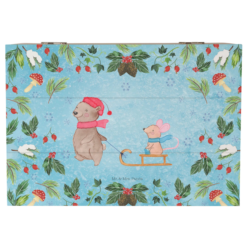 Wooden chest bear and mouse Sleds Geschenkbox, Kiste, Schatulle, Erinnerungsbox, Schatzkiste, Erinnerungskiste, Geschenkdose, Dekokiste, Truhe, Holzkiste, Aufbewahrungsbox, XXL, Winter, Weihnachten, Weihnachtsdeko, Nikolaus, Advent, Heiligabend, Wintermotiv