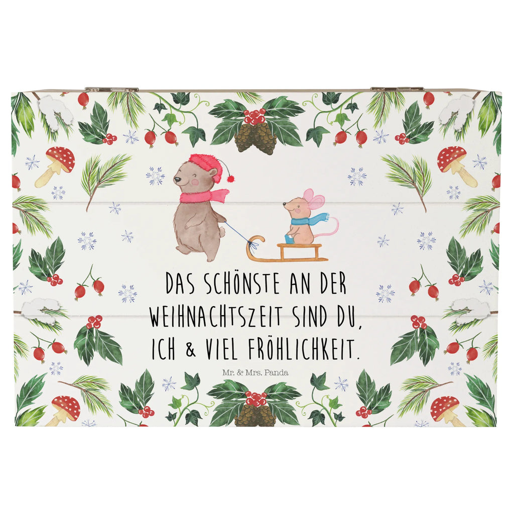 Wooden chest bear and mouse Sleds Geschenkbox, Kiste, Schatulle, Erinnerungsbox, Schatzkiste, Erinnerungskiste, Geschenkdose, Dekokiste, Truhe, Holzkiste, Aufbewahrungsbox, XXL, Winter, Weihnachten, Weihnachtsdeko, Nikolaus, Advent, Heiligabend, Wintermotiv