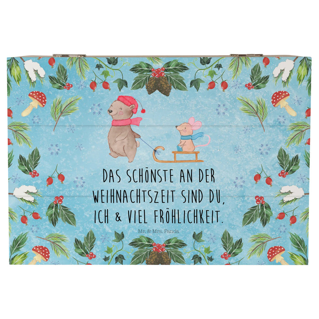 Wooden chest bear and mouse Sleds Geschenkbox, Kiste, Schatulle, Erinnerungsbox, Schatzkiste, Erinnerungskiste, Geschenkdose, Dekokiste, Truhe, Holzkiste, Aufbewahrungsbox, XXL, Winter, Weihnachten, Weihnachtsdeko, Nikolaus, Advent, Heiligabend, Wintermotiv
