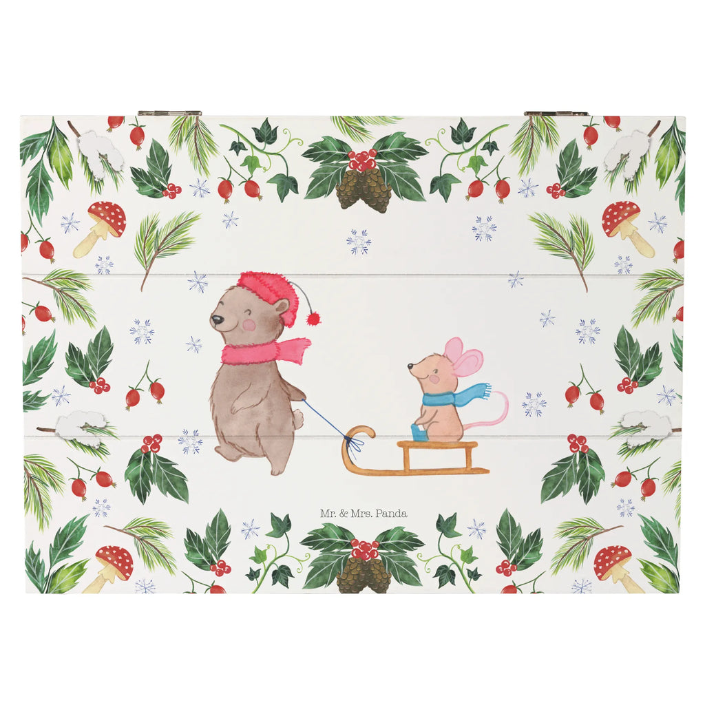 Wooden chest bear and mouse Sleds Geschenkbox, Kiste, Schatulle, Erinnerungsbox, Schatzkiste, Erinnerungskiste, Geschenkdose, Dekokiste, Truhe, Holzkiste, Aufbewahrungsbox, XXL, Winter, Weihnachten, Weihnachtsdeko, Nikolaus, Advent, Heiligabend, Wintermotiv