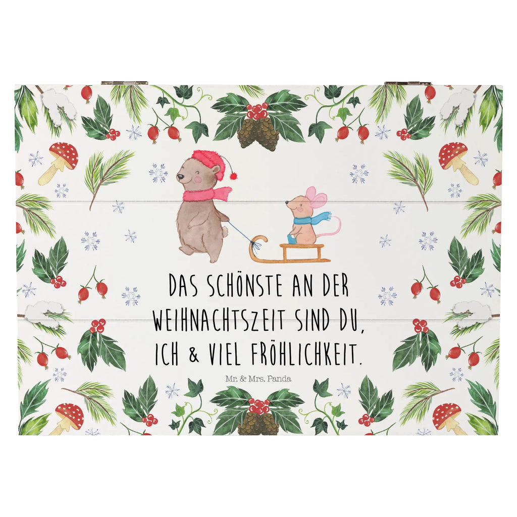Wooden chest bear and mouse Sleds Geschenkbox, Kiste, Schatulle, Erinnerungsbox, Schatzkiste, Erinnerungskiste, Geschenkdose, Dekokiste, Truhe, Holzkiste, Aufbewahrungsbox, XXL, Winter, Weihnachten, Weihnachtsdeko, Nikolaus, Advent, Heiligabend, Wintermotiv