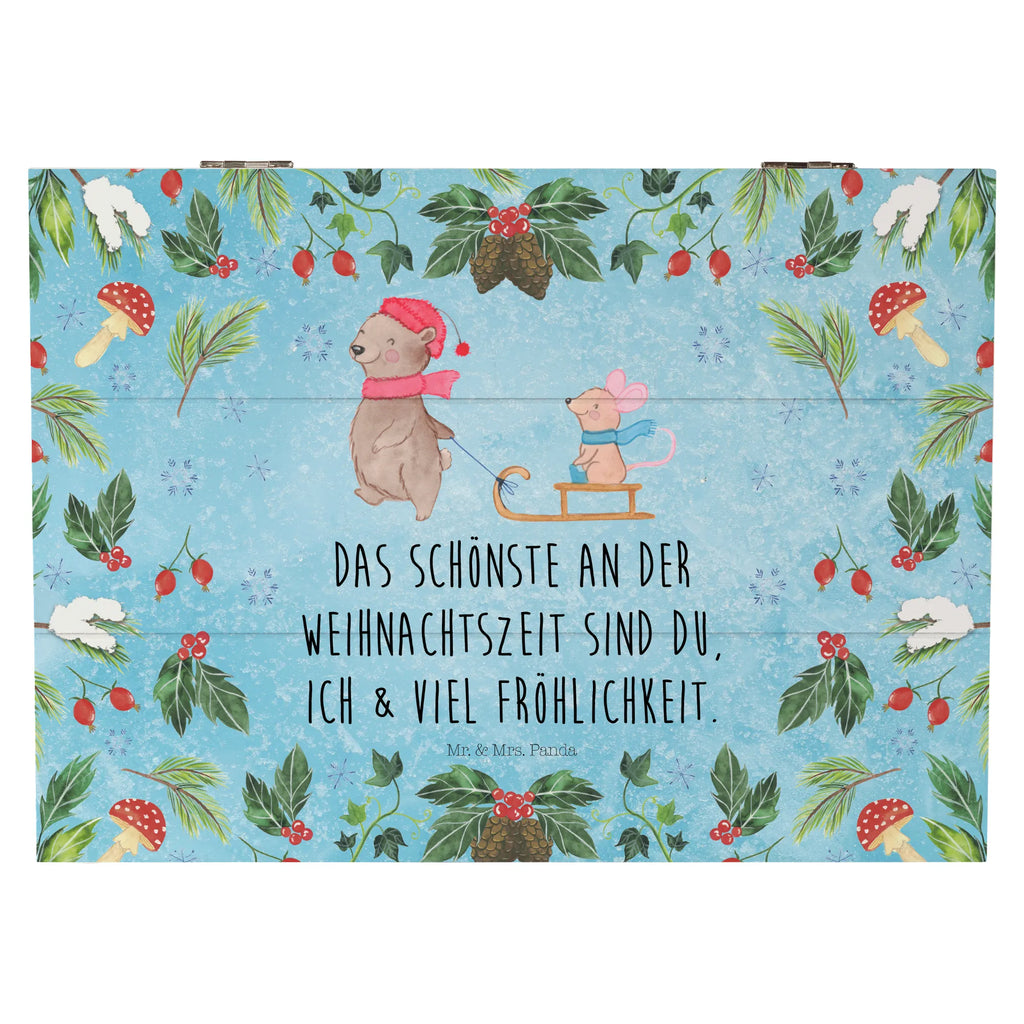 Wooden chest bear and mouse Sleds Geschenkbox, Kiste, Schatulle, Erinnerungsbox, Schatzkiste, Erinnerungskiste, Geschenkdose, Dekokiste, Truhe, Holzkiste, Aufbewahrungsbox, XXL, Winter, Weihnachten, Weihnachtsdeko, Nikolaus, Advent, Heiligabend, Wintermotiv