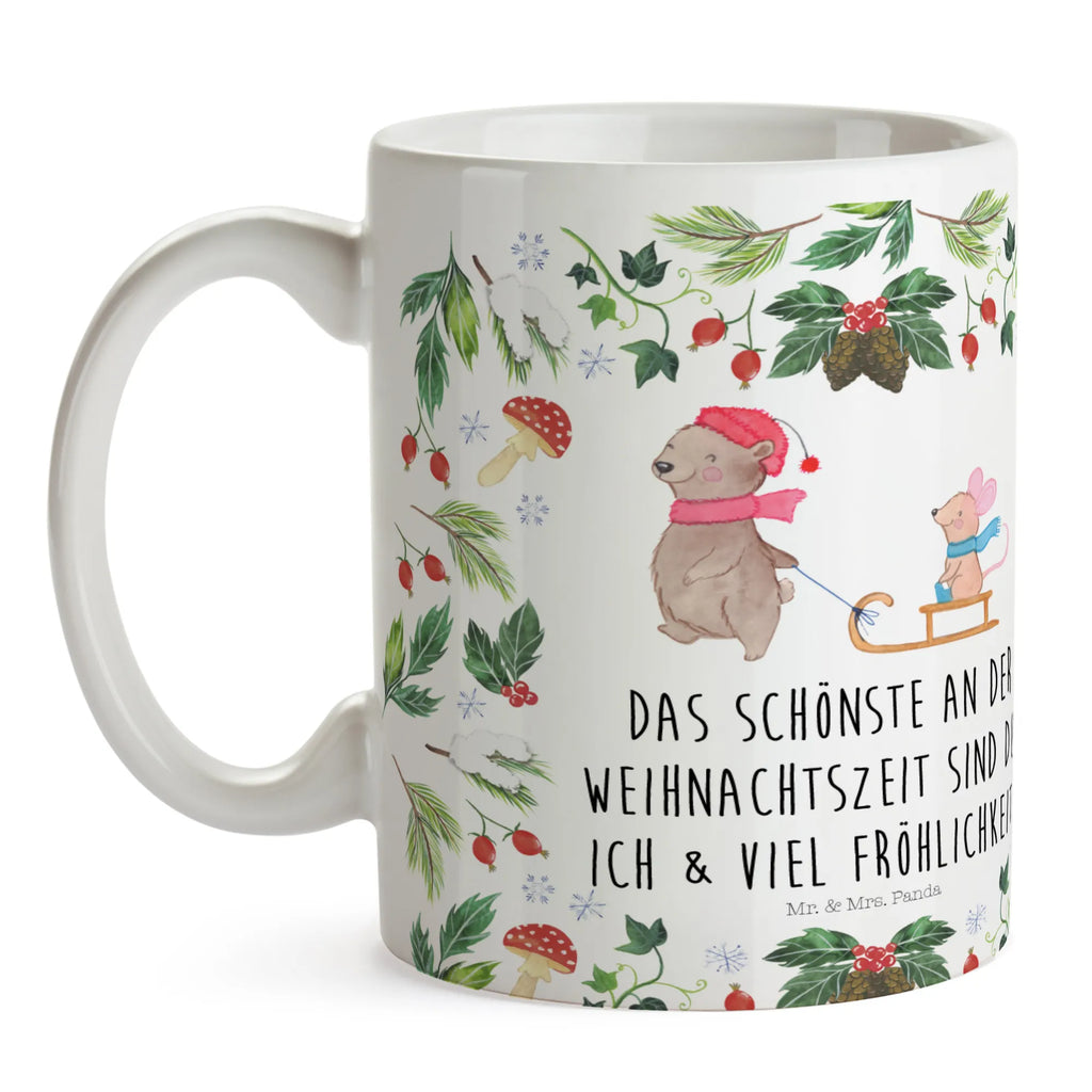 Tasse Bär Maus Schlitten Tasse, Tasse mit Motiven, Tasse mit Zitaten, Kaffeetasse, Porzellantasse, Bürotasse, Keramiktasse, Teetasse, Geschenktasse, Winter, Weihnachten, Weihnachtsdeko, Nikolaus, Advent, Heiligabend, Wintermotiv