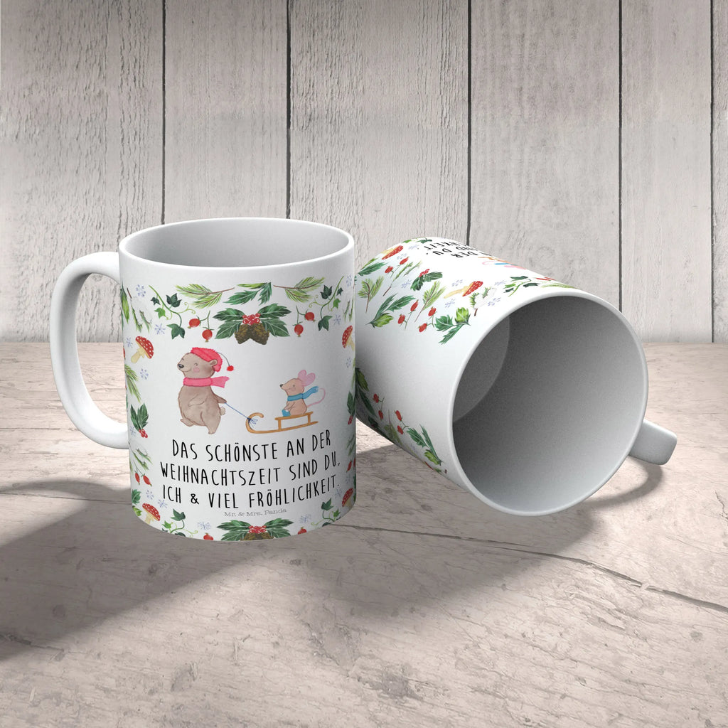 Tasse Bär Maus Schlitten Tasse, Tasse mit Motiven, Tasse mit Zitaten, Kaffeetasse, Porzellantasse, Bürotasse, Keramiktasse, Teetasse, Geschenktasse, Winter, Weihnachten, Weihnachtsdeko, Nikolaus, Advent, Heiligabend, Wintermotiv