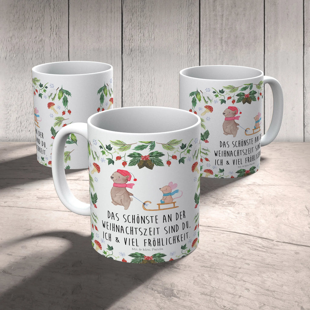 Tasse Bär Maus Schlitten Tasse, Tasse mit Motiven, Tasse mit Zitaten, Kaffeetasse, Porzellantasse, Bürotasse, Keramiktasse, Teetasse, Geschenktasse, Winter, Weihnachten, Weihnachtsdeko, Nikolaus, Advent, Heiligabend, Wintermotiv