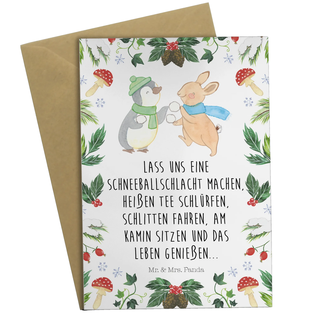 Kartka okolicznościowa Pingwin królik Bitwa na śnieżki Glückwunschkarte, Grußkarte, Hochzeitskarte, Klappkarte, Einladungskarte, Geburtstagskarte, Karte, Ansichtskarten, Winter, Weihnachten, Weihnachtsdeko, Nikolaus, Advent, Heiligabend, Wintermotiv