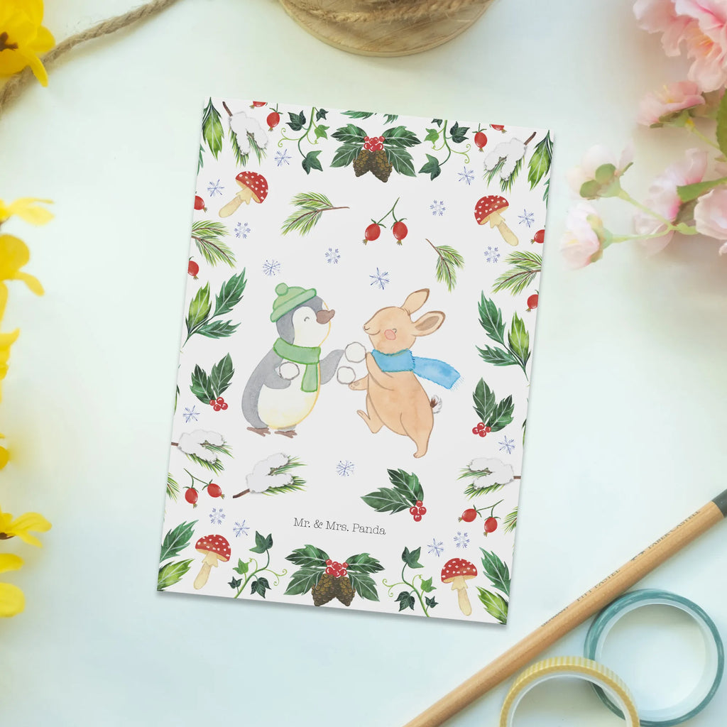 Postcard penguin rabbit snowball fight Dankeskarte, Einladungskarten Geburtstag, Einladung, Grußkarte, Geschenkkarte, Einladungskarte, Karte, Postkarte, Ansichtskarten, Ansichtskarte, Einladung Geburtstag, Geburtstagskarte, Winter, Weihnachten, Weihnachtsdeko, Nikolaus, Advent, Heiligabend, Wintermotiv