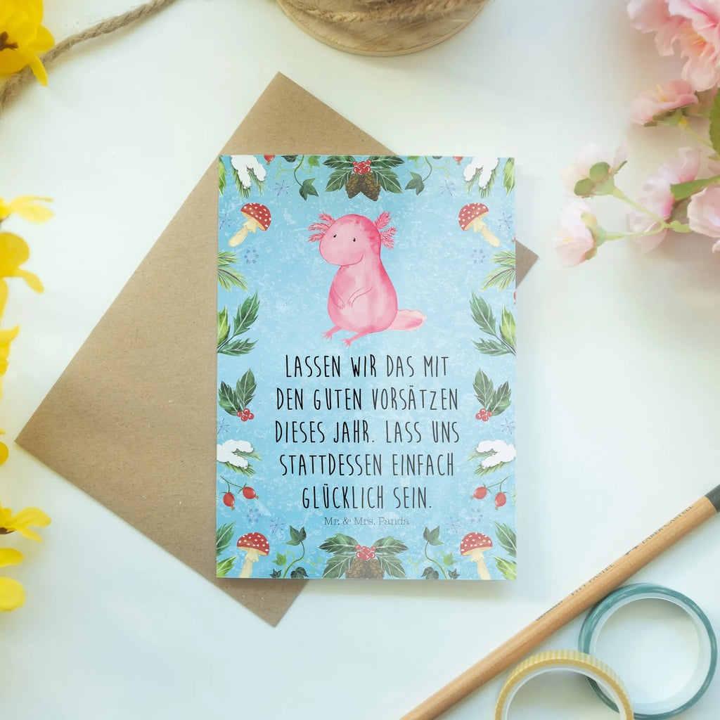 Grußkarte Axolotl Glücklich Klappkarte, Geburtstagskarte, Hochzeitskarte, Einladungskarte, Glückwunschkarte, Grußkarte, Karte, Ansichtskarten, Winter, Weihnachten, Weihnachtsdeko, Nikolaus, Advent, Heiligabend, Wintermotiv