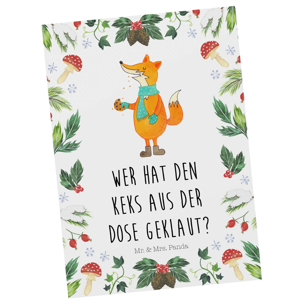 Postcard Fox cookie jar paper, card, gift card, letter, postcards, invitation, Postcard, gift, invitation card, Winter, Christmas, Christmas time, snow