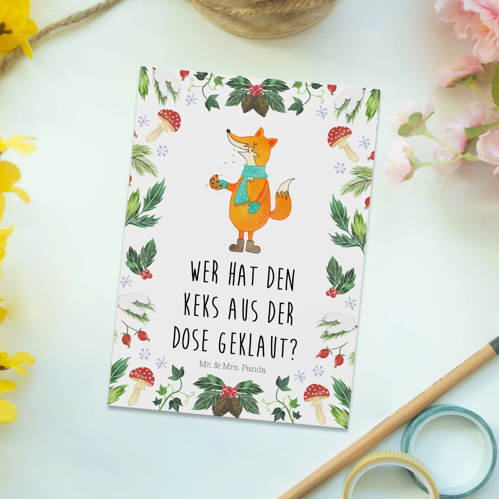 Postcard Fox cookie jar paper, card, gift card, letter, postcards, invitation, Postcard, gift, invitation card, Winter, Christmas, Christmas time, snow