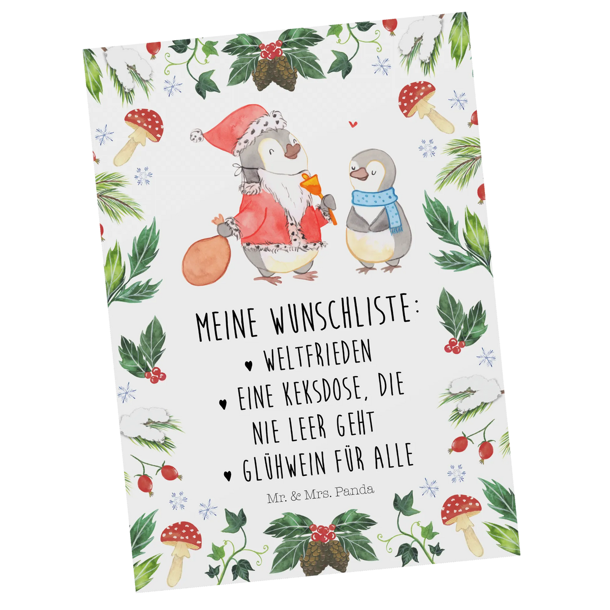 Postcard penguin wish list snow, Christmas time