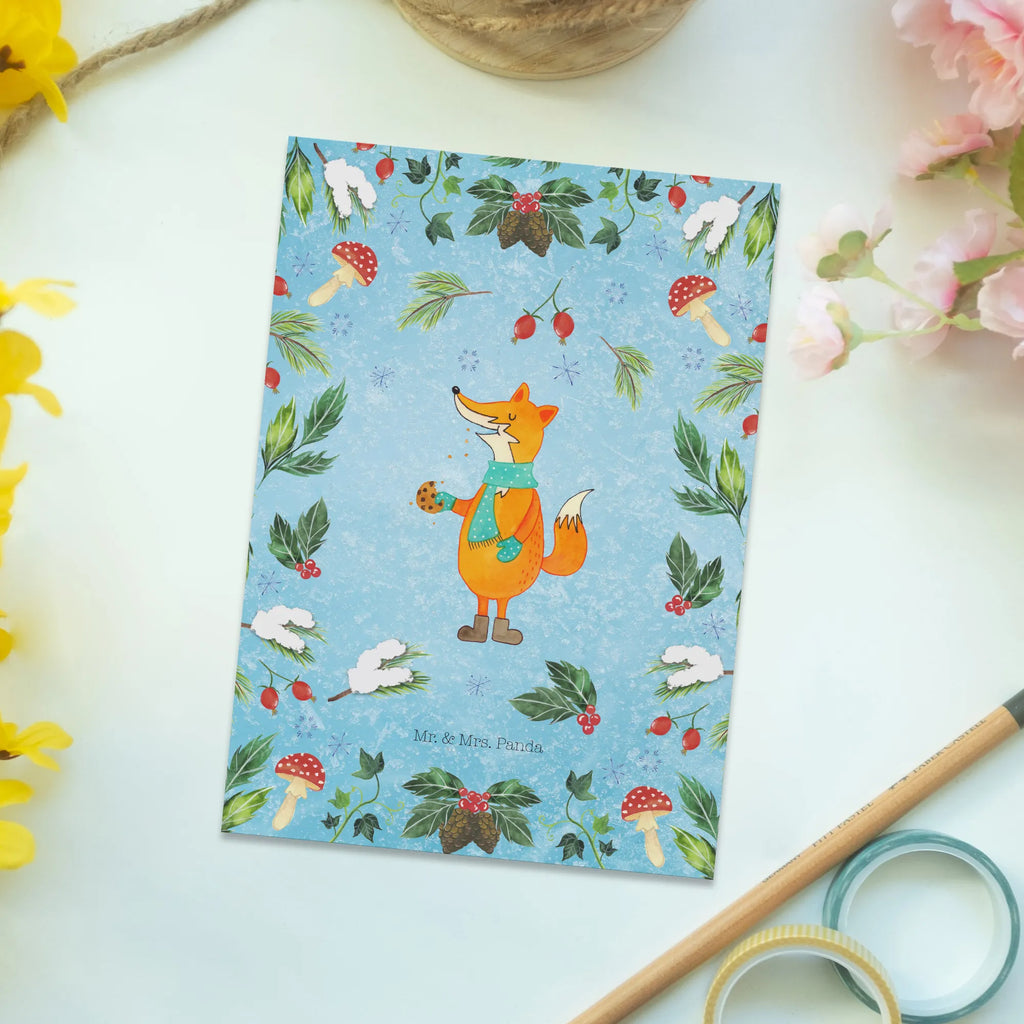 Postcard Fox cookie jar paper, card, gift card, letter, postcards, invitation, Postcard, gift, invitation card, Winter, Christmas, Christmas time, snow