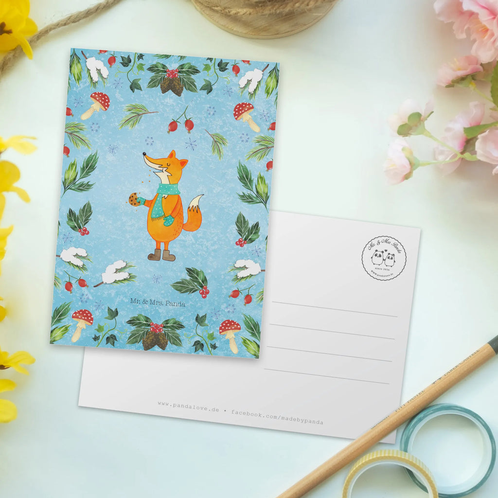 Postcard Fox cookie jar paper, card, gift card, letter, postcards, invitation, Postcard, gift, invitation card, Winter, Christmas, Christmas time, snow